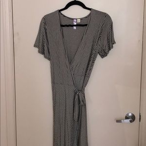 Black and white striped wrap dress